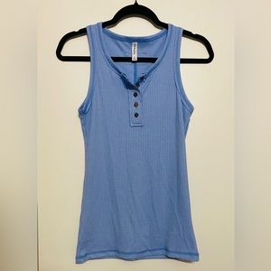 NWOT Zenana Half Button Ribbed Tank Blue
